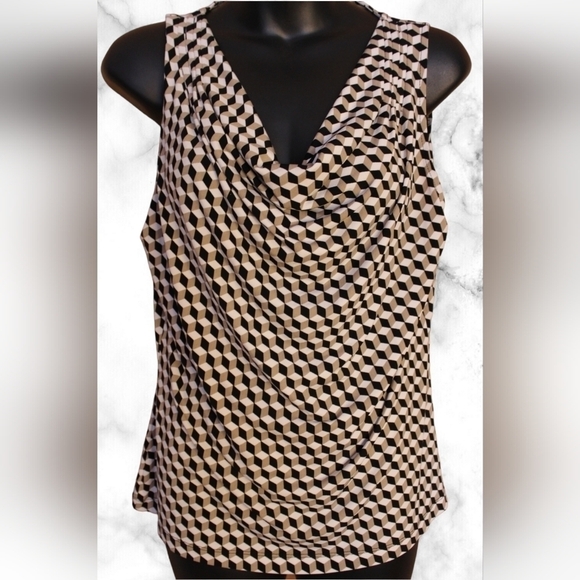 CALVIN Klein Draped Sleeveless Blouse with Geometric Design - Picture 1 of 5